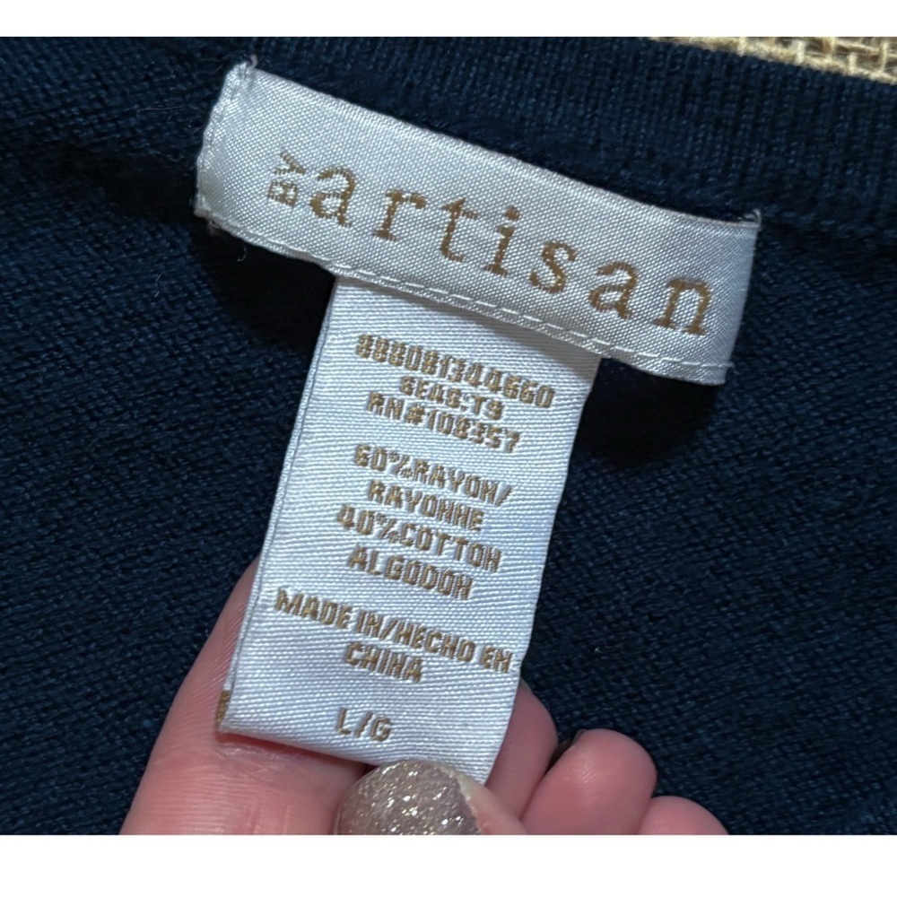 Navy Blue Pleated Chest Button Front Cardigan Sweater Sz. Large Preppy Lagenlook - Picture 3 of 5